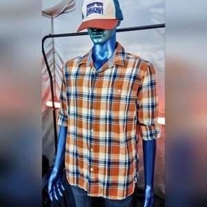 Urban Pipeline Button-Up Flannel Shirt Men’s L Blue Orange Plaid Long Sleeve